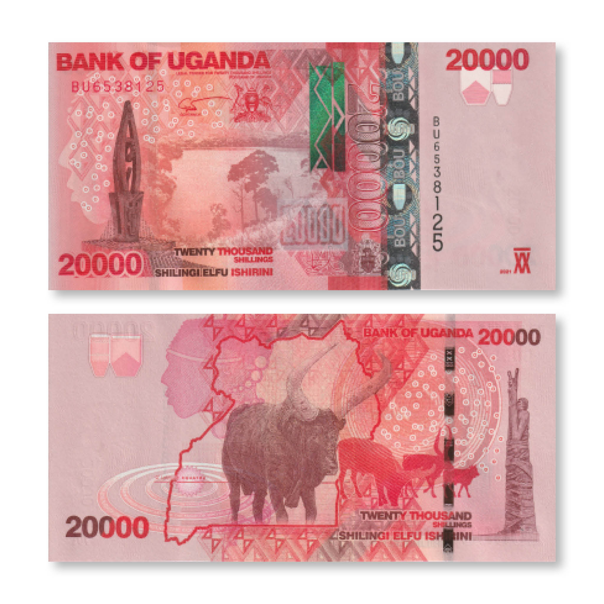 Uganda 20000 Shillings, 2021, B158f, P53, UNC - Robert's World Money - World Banknotes