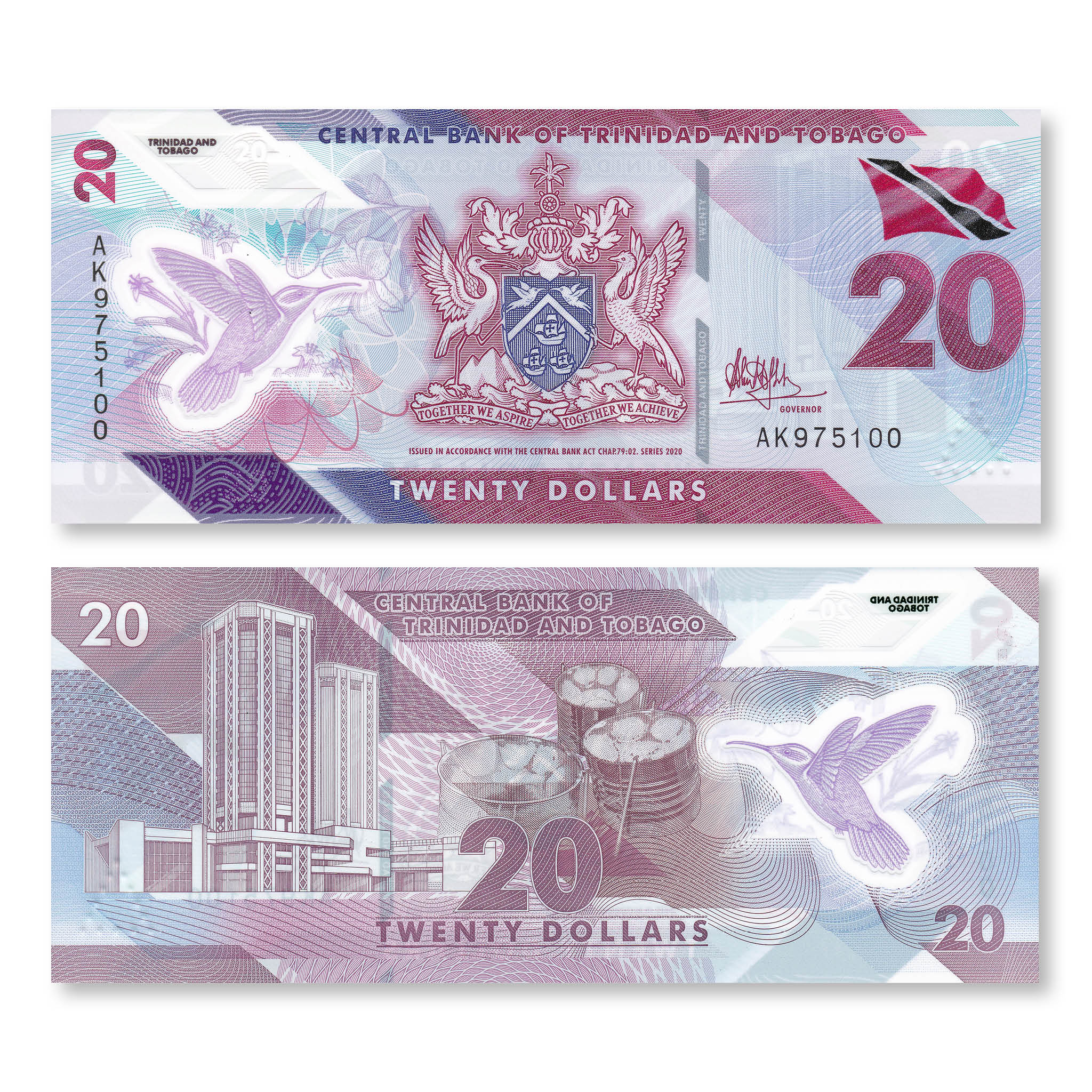 Trinidad & Tobago 20 Dollars, 2020, B239a, Trinidad's first polymer series, UNC - Robert's World Money - World Banknotes
