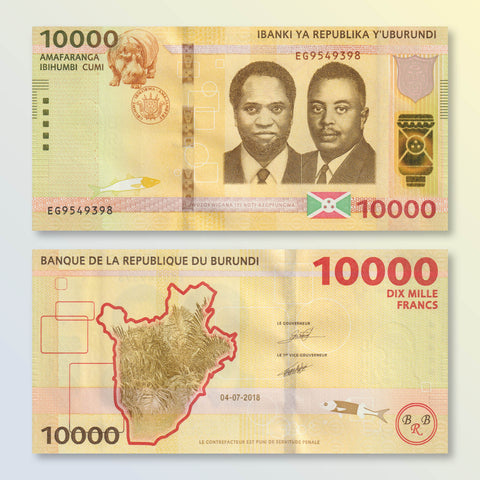 Burundi 10000 Francs, 2018, B240b, P54, UNC - Robert's World Money - World Banknotes