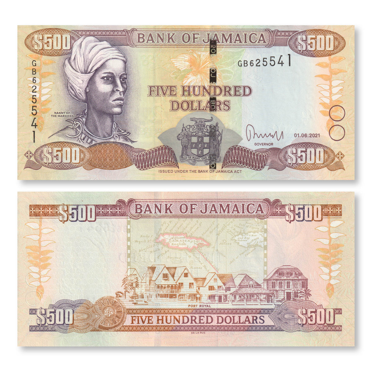 Jamaica 500 Dollars, 2021, B240m, P85, UNC - Robert's World Money - World Banknotes