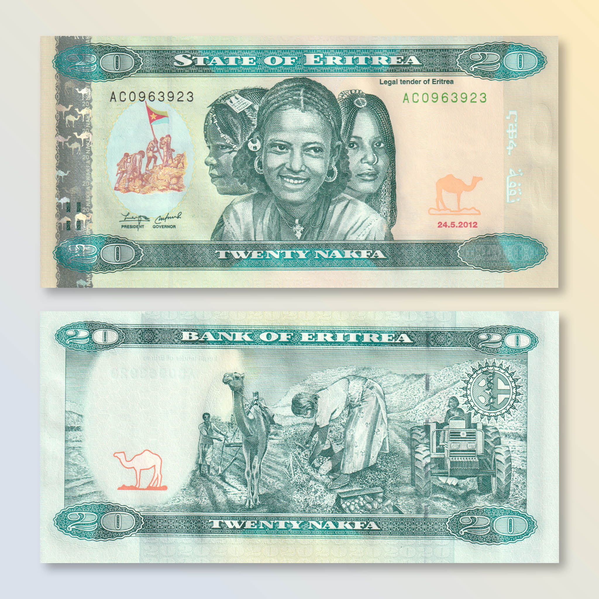 Eritrea 20 Nafka, 2012, B110a, P12, UNC - Robert's World Money - World Banknotes