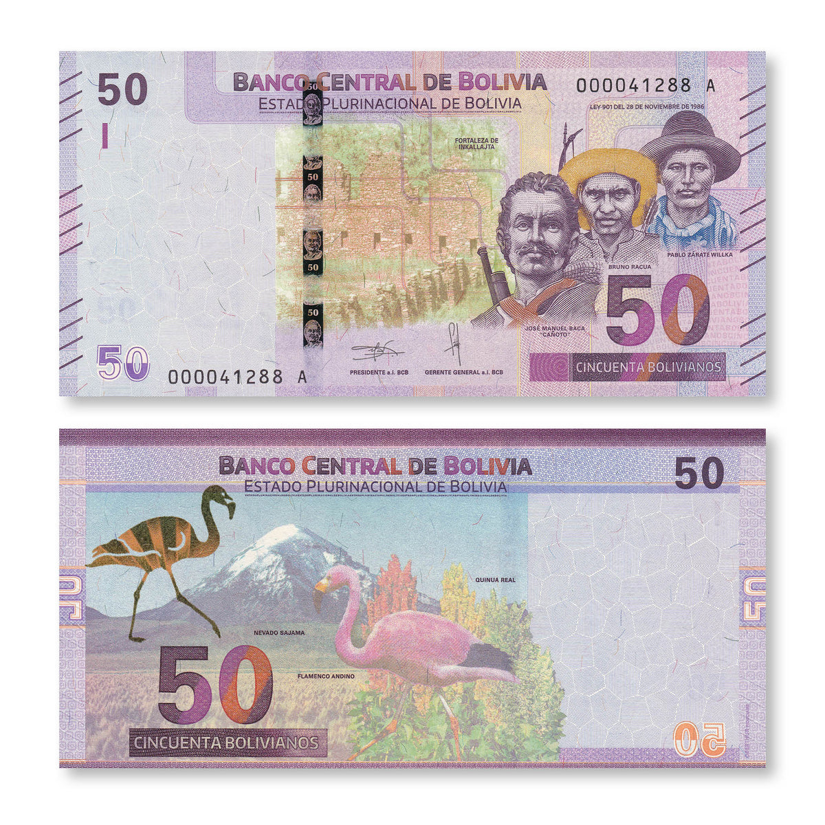 Bolivia 50 Bolivianos, 2018, B419a, UNC - Robert's World Money - World Banknotes