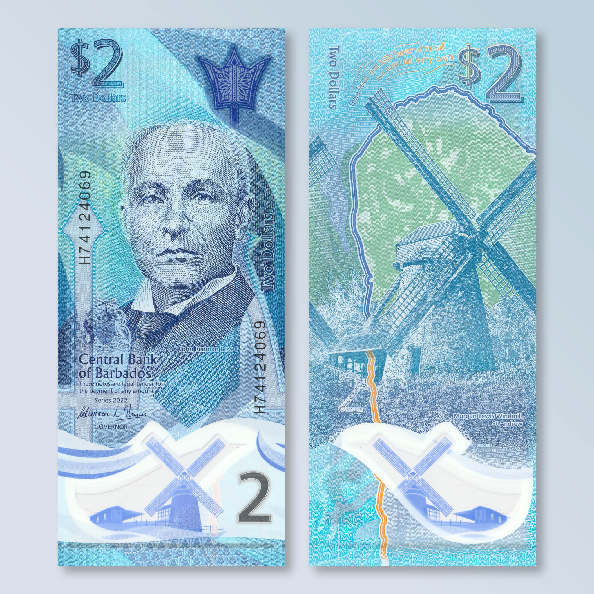 Barbados 2 Dollars, 2022, B239a, UNC - Robert's World Money - World Banknotes