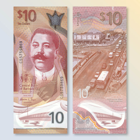 Barbados 10 Dollars, 2022, B241a, UNC - Robert's World Money - World Banknotes