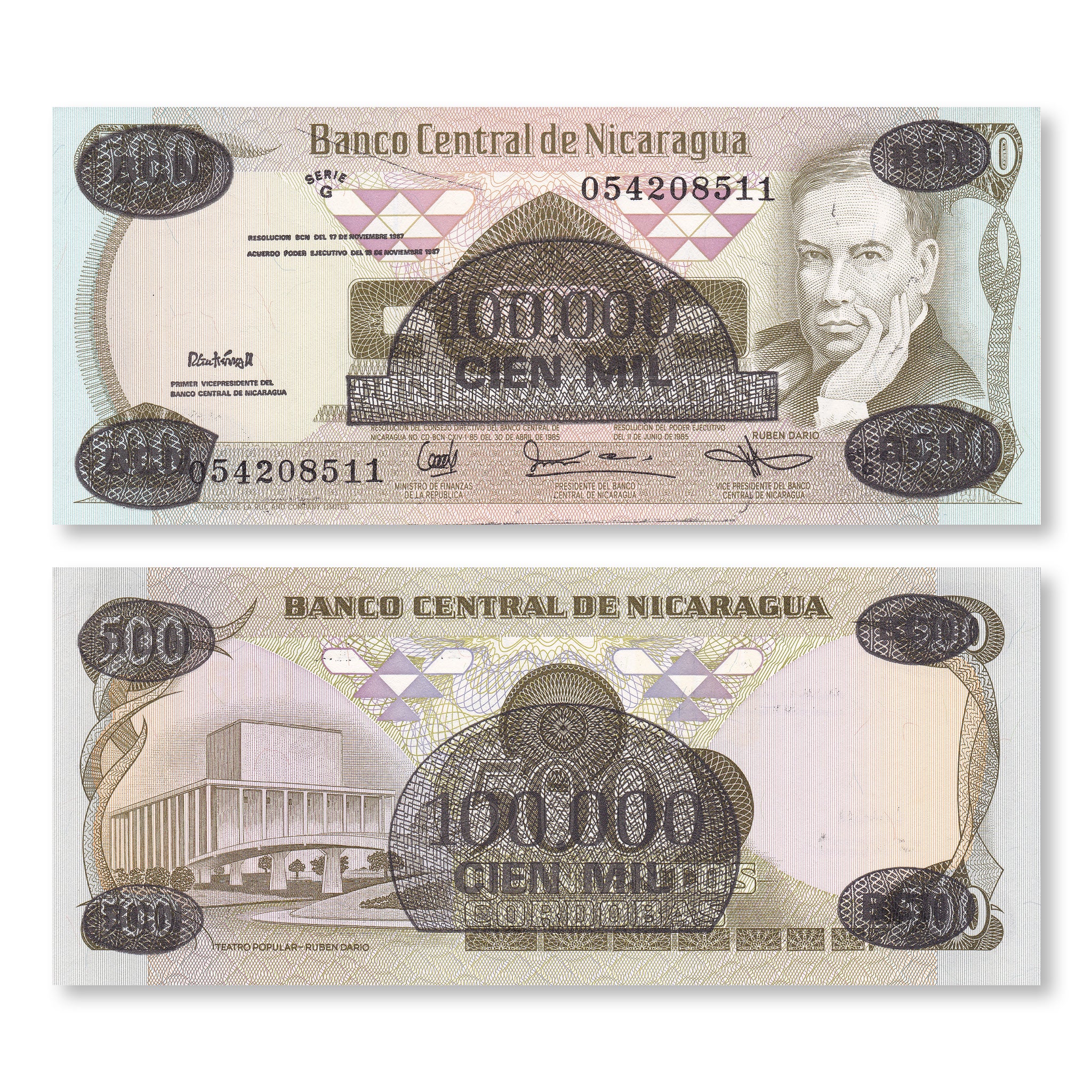 Nicaragua 100000 Córdobas, 1987, B443a, P149, UNC - Robert's World Money - World Banknotes
