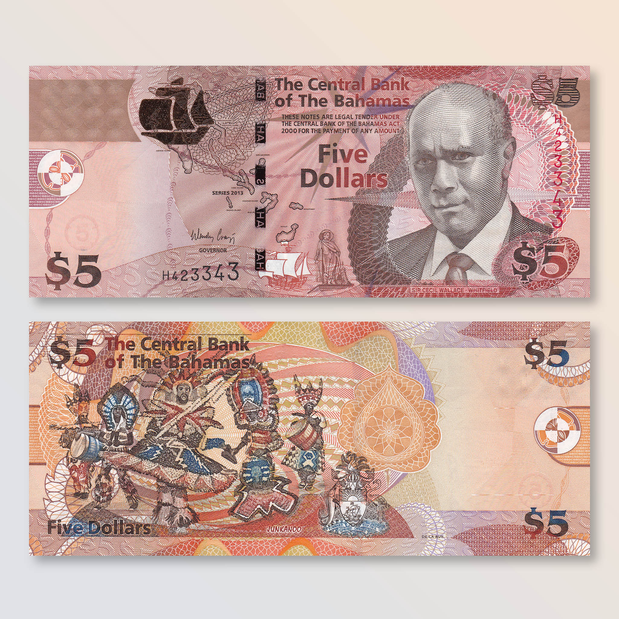 Bahamas 5 Dollars, 2013, B345a, P72A, UNC - Robert's World Money - World Banknotes