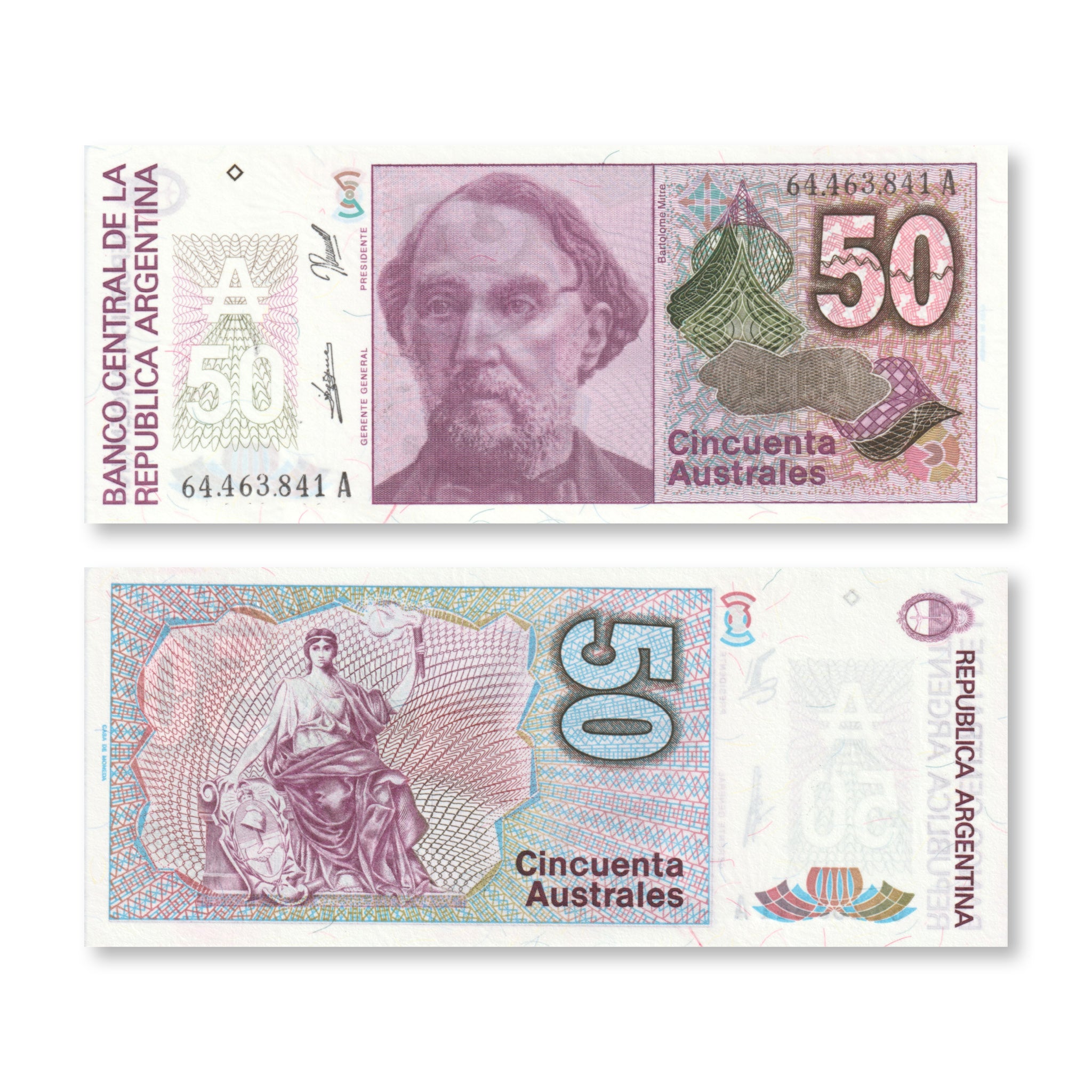 Argentina Set: 1–50 Australes, 1985–1989, B376–B379, P323–P326 - Robert's World Money - World Banknotes