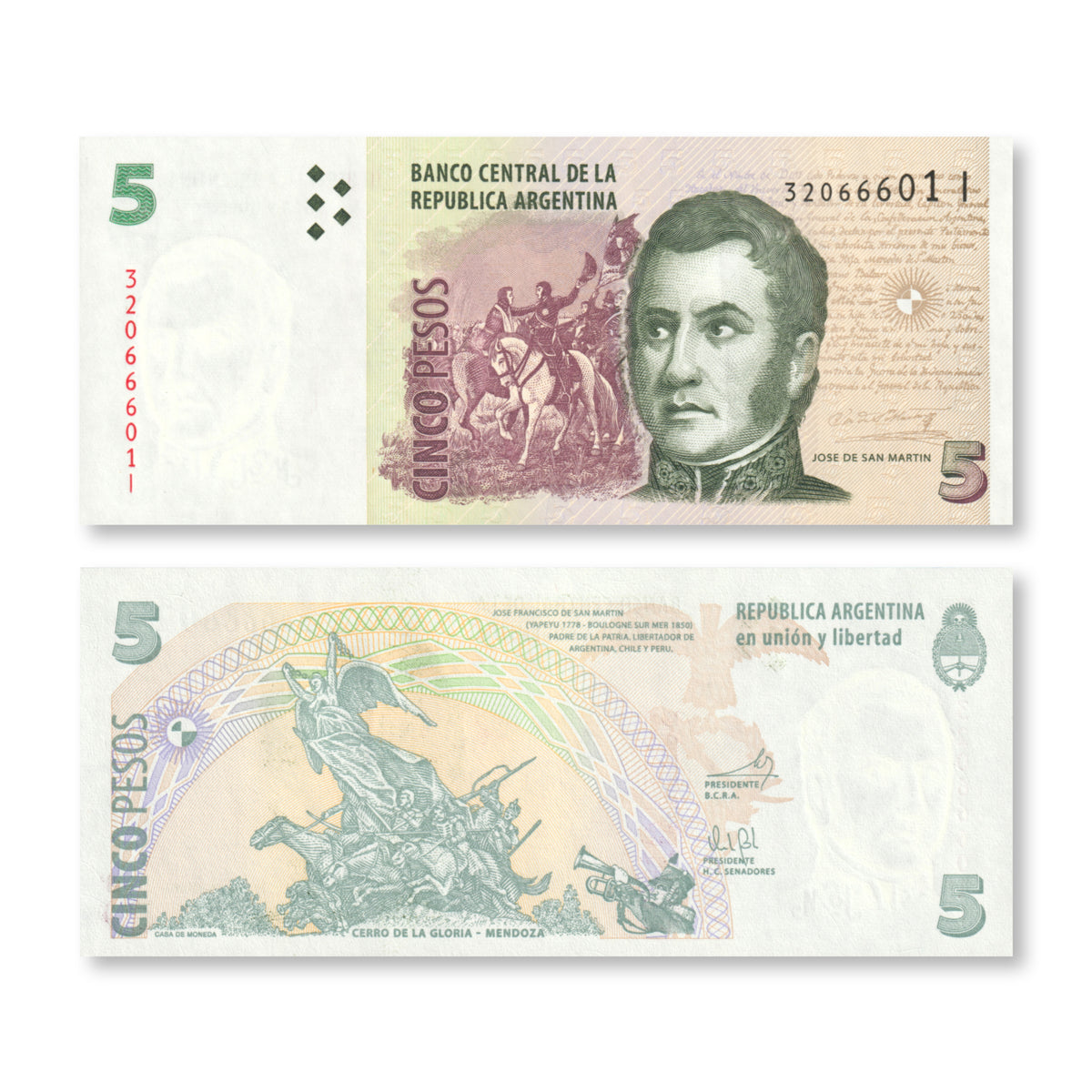 Argentina 5 Pesos, 2012, B406e, P353b, UNC
