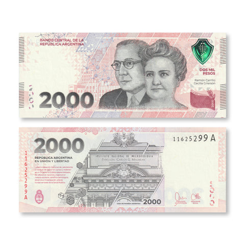 Argentina Set: 1000 & 2000 Pesos, 2023, B426–B427, UNC - Robert's World Money - World Banknotes