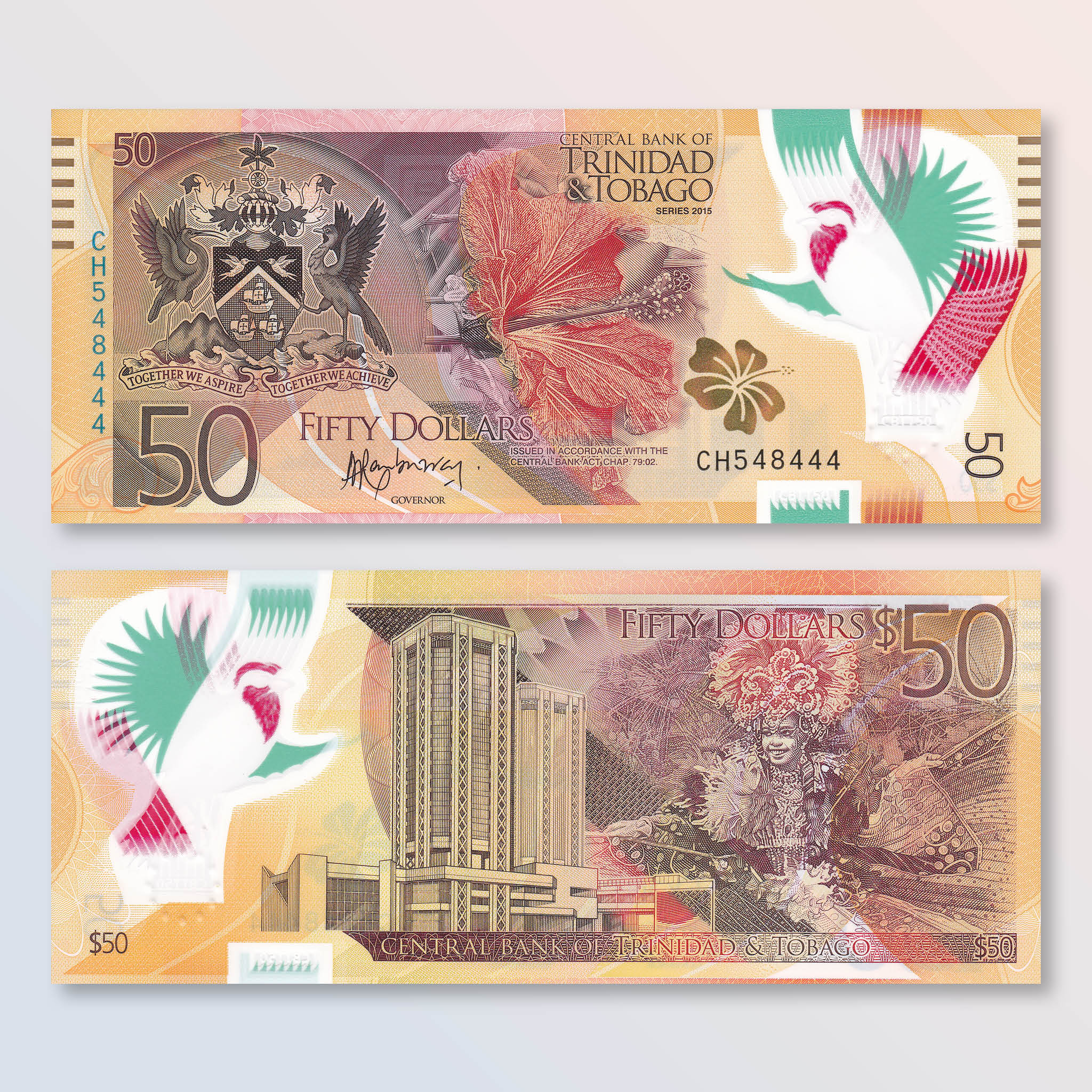 Trinidad & Tobago 50 Dollars, 2015, B235a, P59, UNC - Robert's World Money - World Banknotes