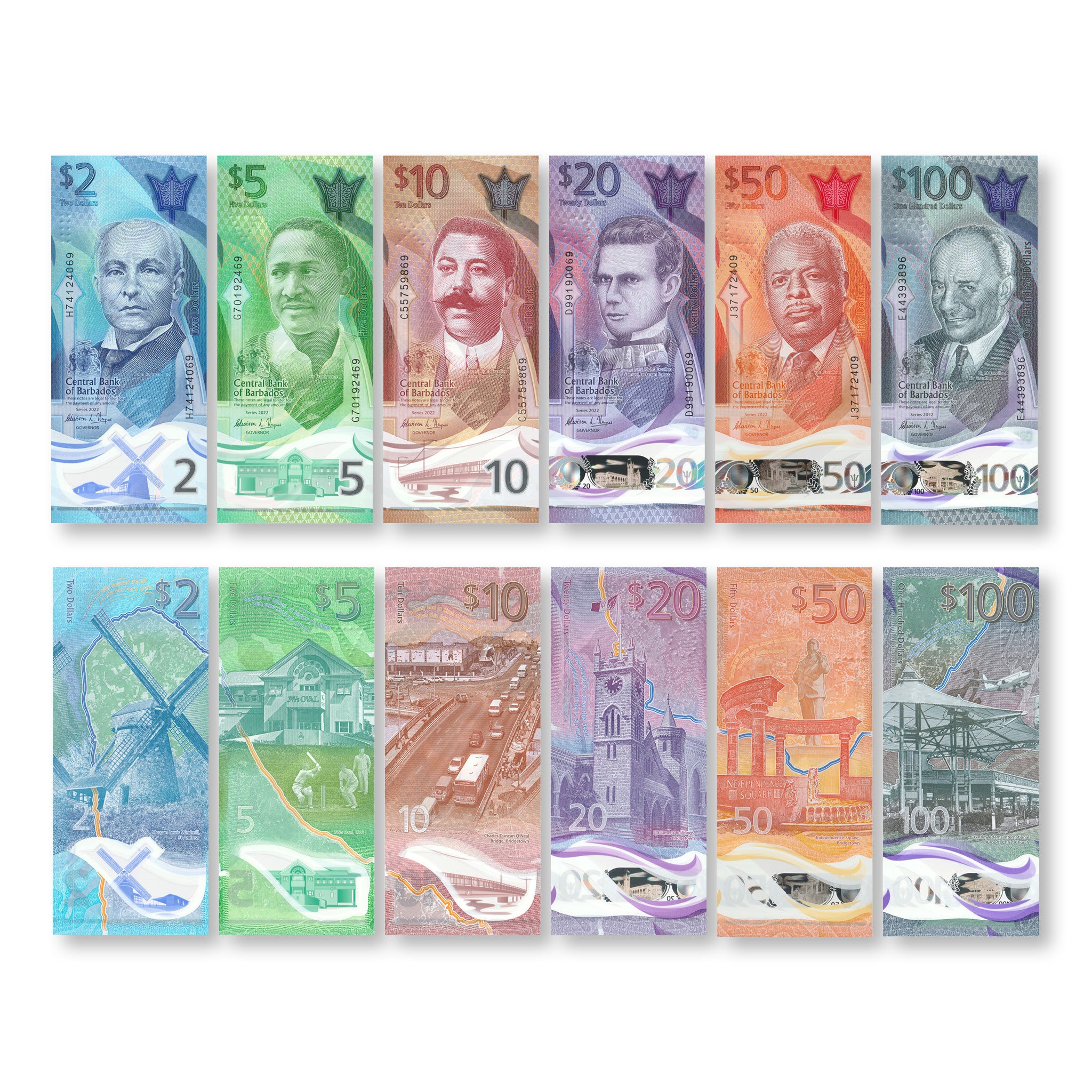Barbados Full Set: 2–100 Dollars, 2022, B239–B244, Barbados' First Polymer Series - Robert's World Money - World Banknotes