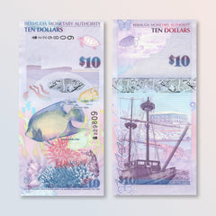 Bermuda 10 Dollars, 2009, Onion Prefix, B232a, P59a, UNC