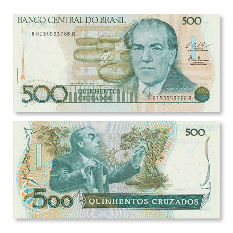 Brazil 500 Cruzados, 1987, B834c, P212c, UNC - Robert's World Money - World Banknotes