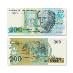 Brazil 200 Cruzeiros, 1990, B851a, P229, UNC - Robert's World Money - World Banknotes