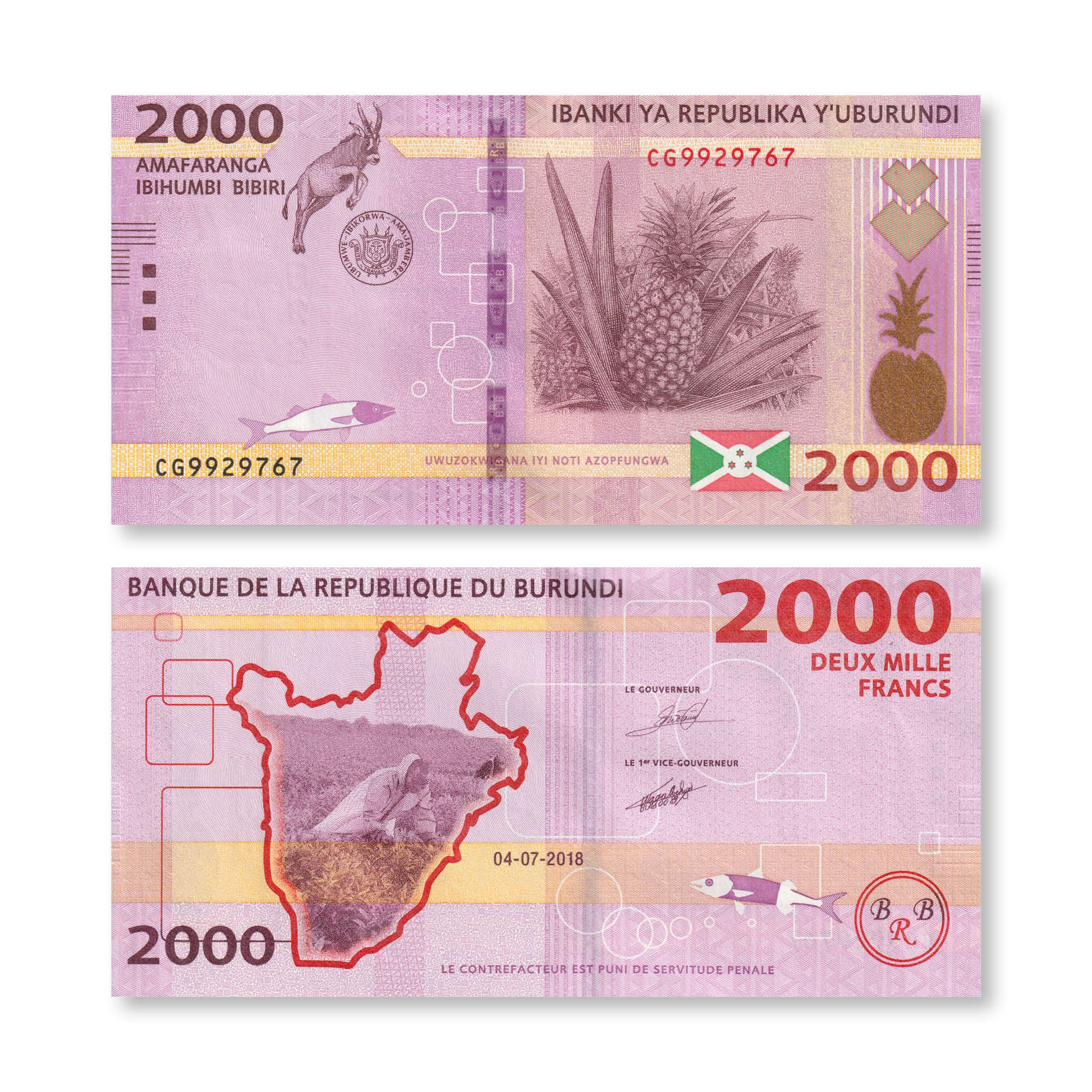 Burundi Full Set: 500–10,000 Francs, 2018–2021, B236–B240, P50–P54, UNC - Robert's World Money - World Banknotes