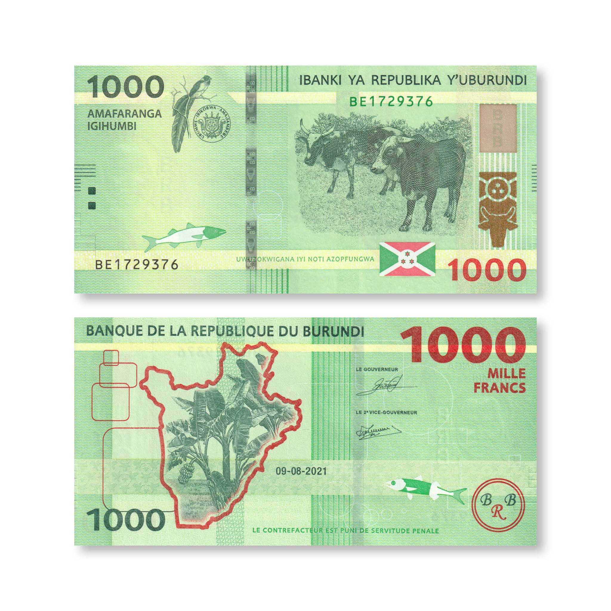 Burundi Full Set: 500–10,000 Francs, 2018–2021, B236–B240, P50–P54, UNC - Robert's World Money - World Banknotes