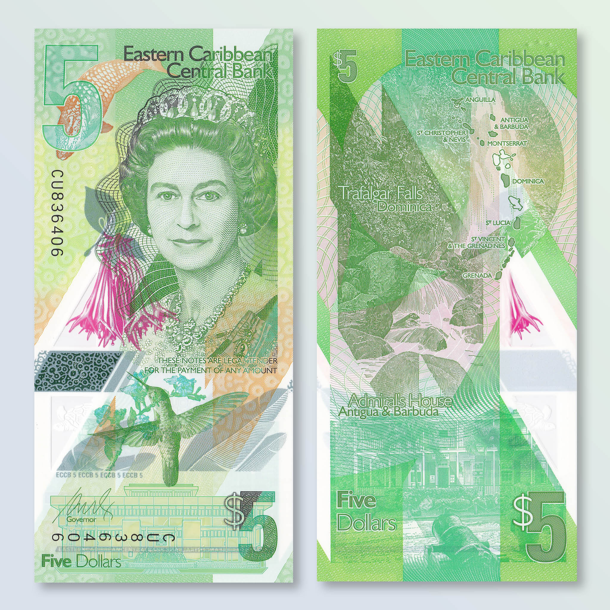 East Caribbean States 5 Dollars, 2021, B240a, UNC - Robert's World Money - World Banknotes