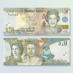 Cayman Islands 70 Dollars, 2022 (2023), Rare QEII Commemorative, B227a, UNC