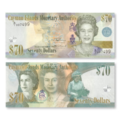 Cayman Islands 70 Dollars, 2022 (2023), Rare QEII Commemorative, B227a, UNC