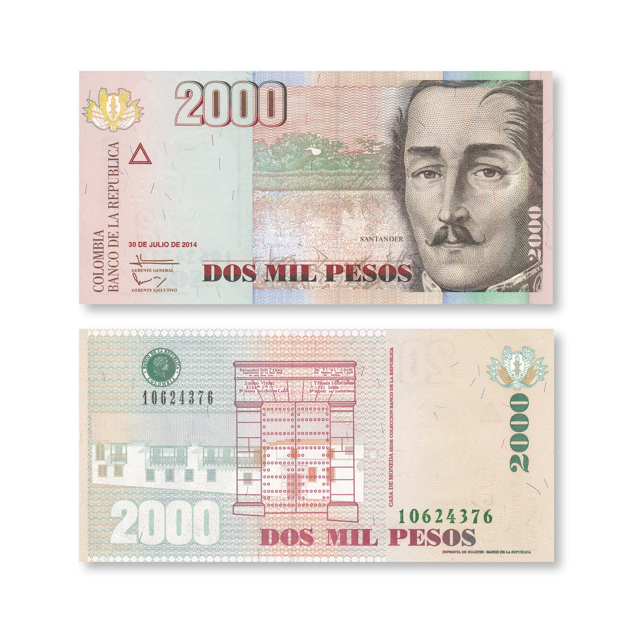 Colombia 2000 Pesos, 2014, B988y, P457y, UNC - Robert's World Money - World Banknotes
