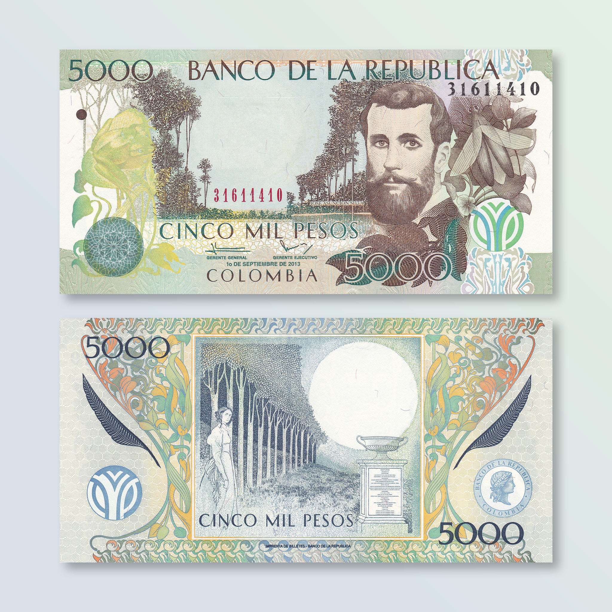 Colombia 5000 Pesos, 2013, B989s, P452p, UNC - Robert's World Money - World Banknotes