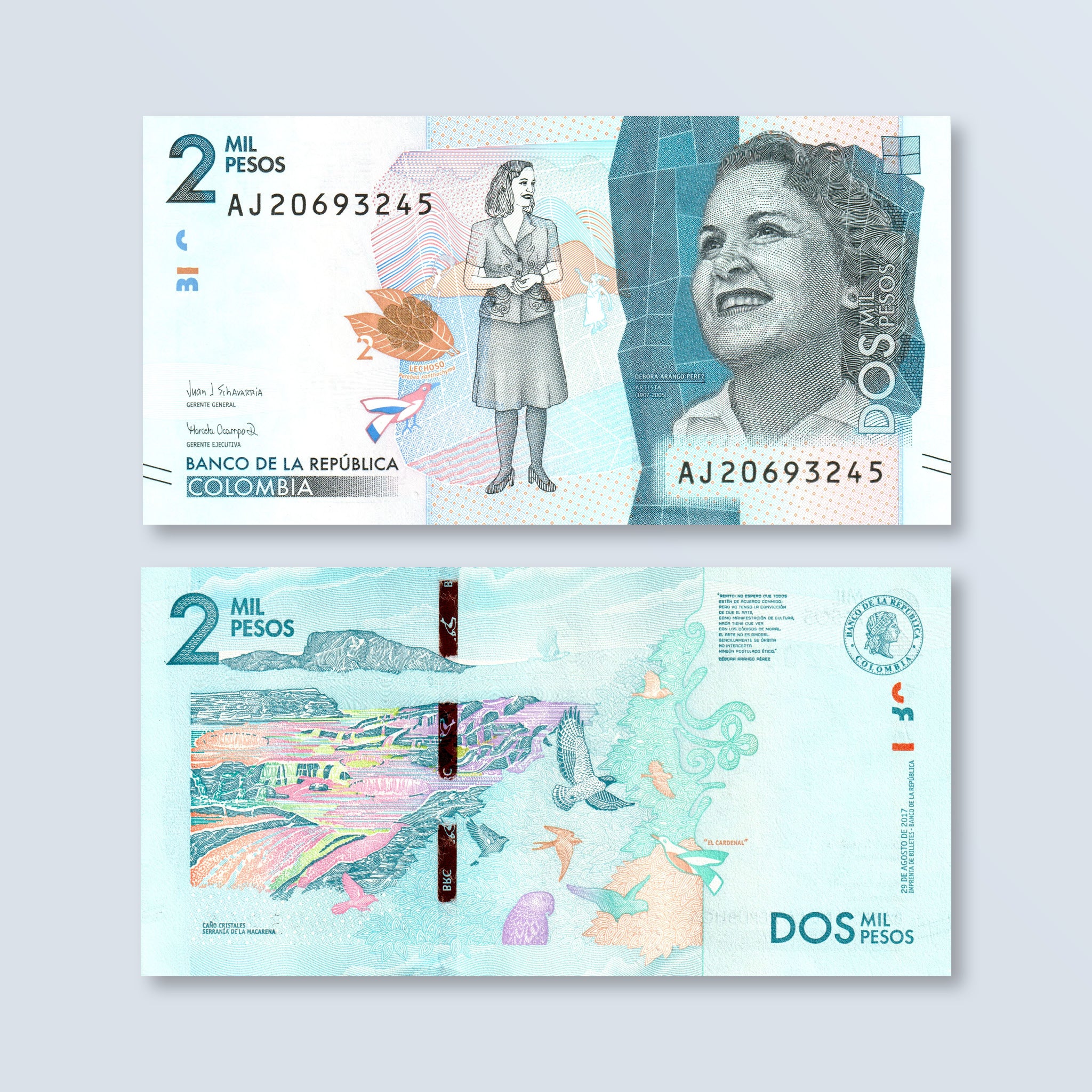 Colombia 2000 Pesos, 2017, B993c, P458c, UNC - Robert's World Money - World Banknotes