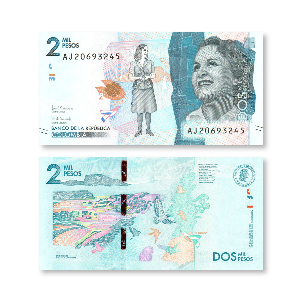 Colombia 2000 Pesos, 2017, B993c, P458c, UNC - Robert's World Money - World Banknotes