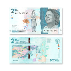 Colombia 2000 Pesos, 2017, B993c, P458c, UNC - Robert's World Money - World Banknotes