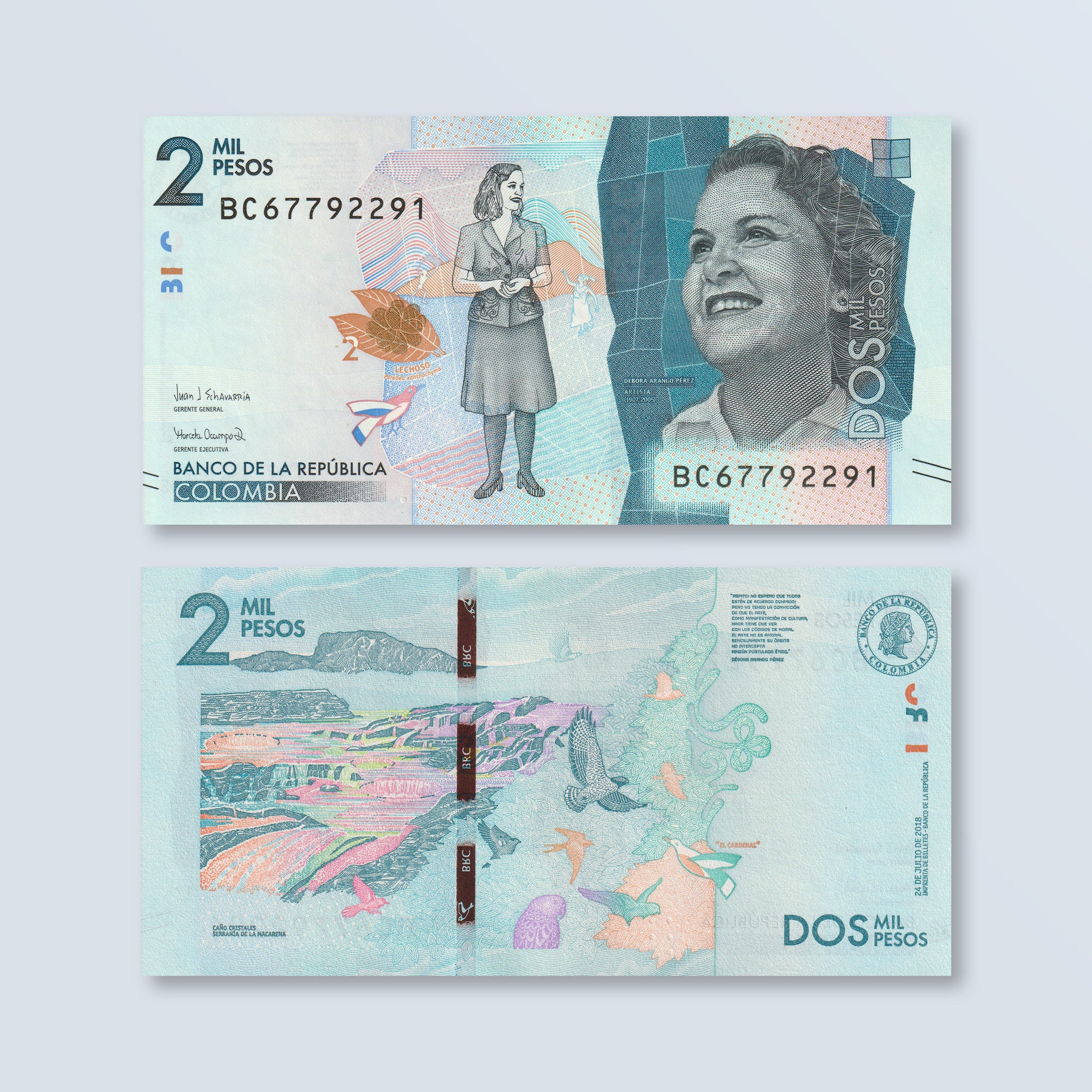 Colombia 2000 Pesos, 2018, B993d, P458, UNC - Robert's World Money - World Banknotes