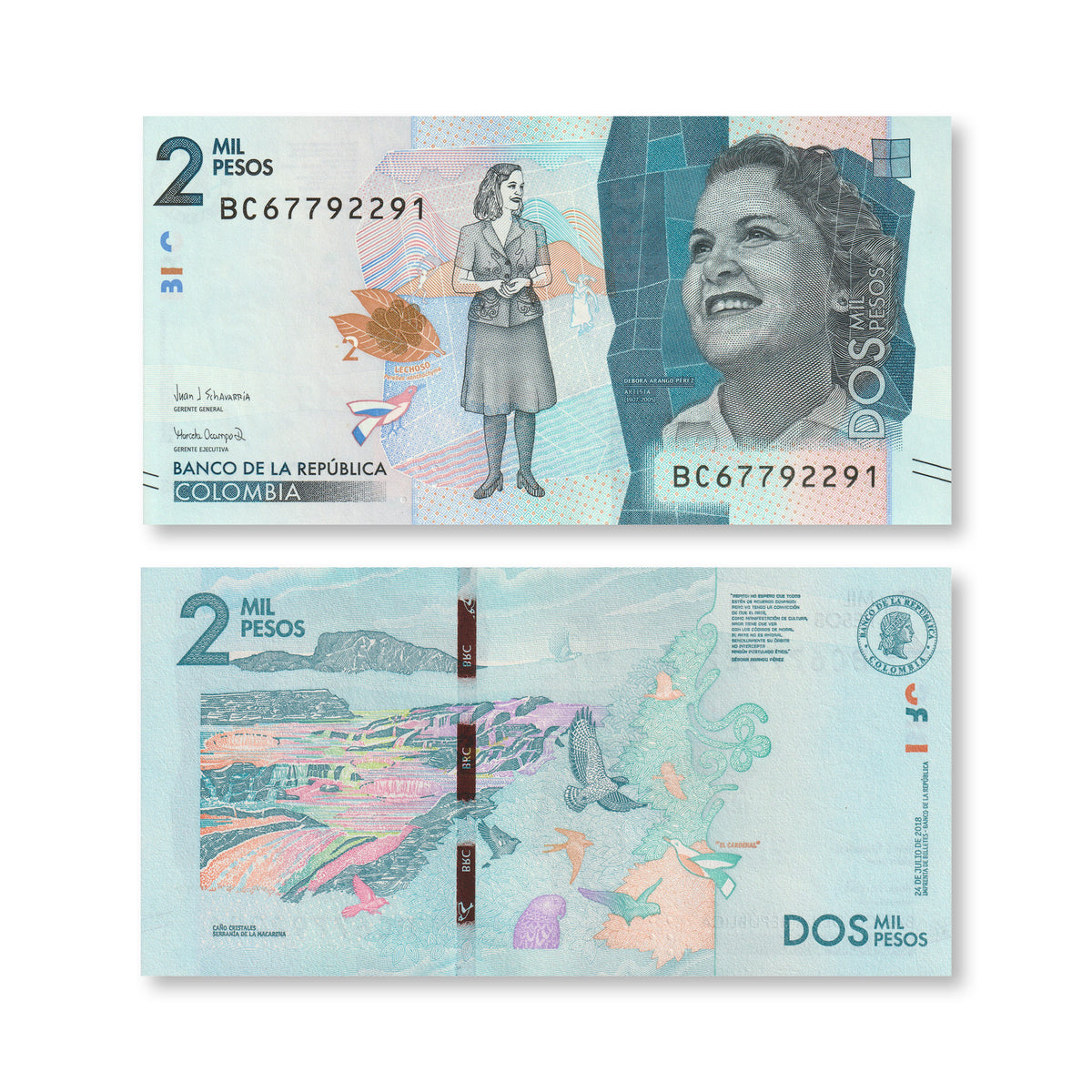 Colombia 2000 Pesos, 2018, B993d, P458, UNC - Robert's World Money - World Banknotes