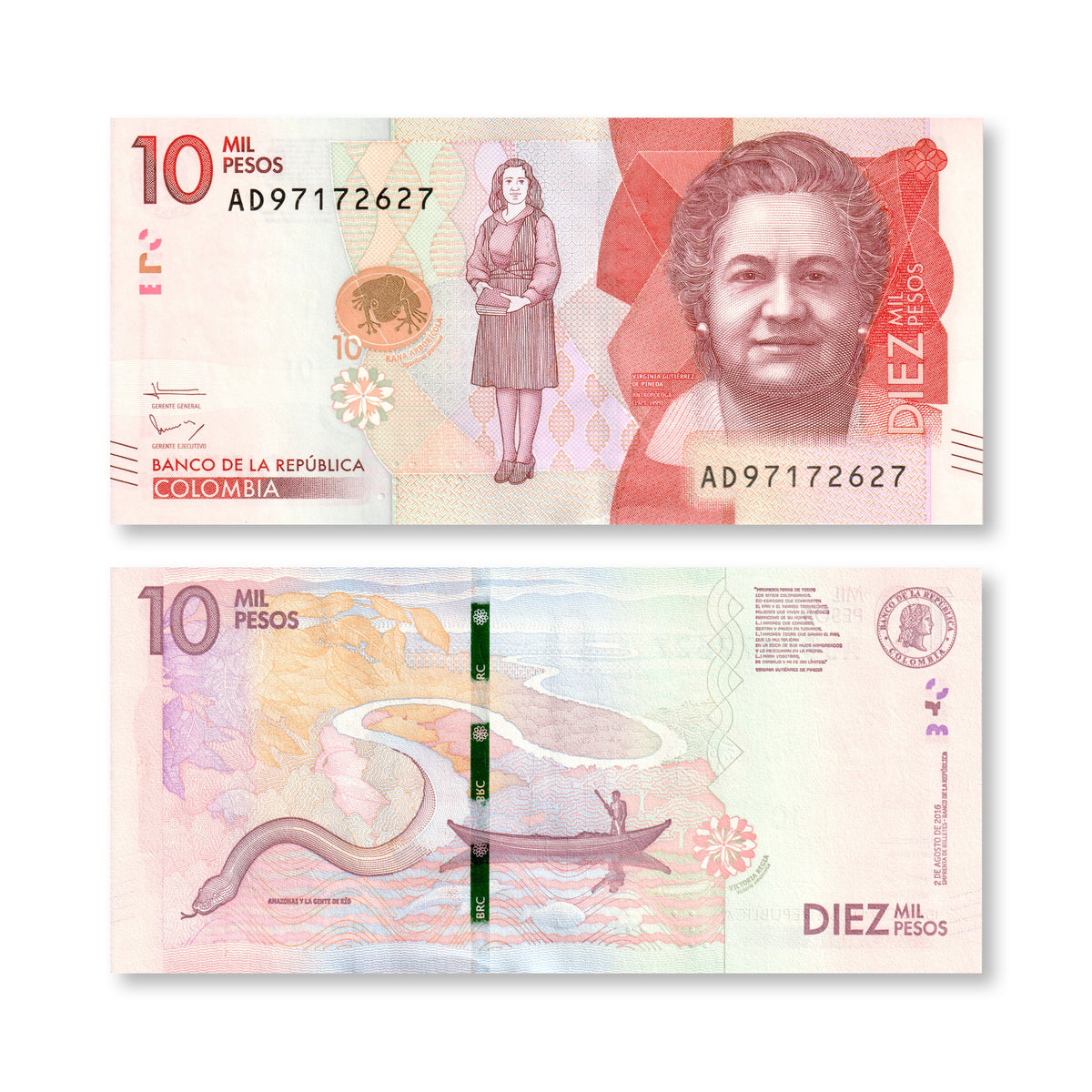 Colombia 10000 Pesos, 2016, B995b, P460, UNC - Robert's World Money - World Banknotes