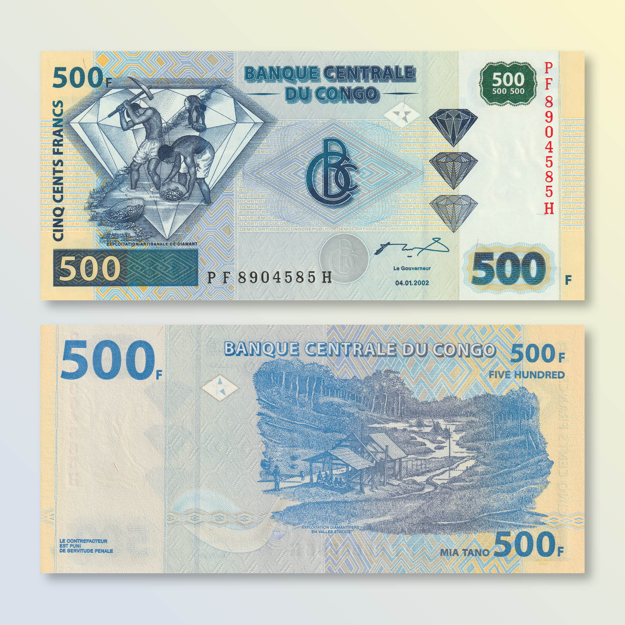 Congo Democratic Republic 500 Francs, 2002, B317c, P96a, UNC - Robert's World Money - World Banknotes