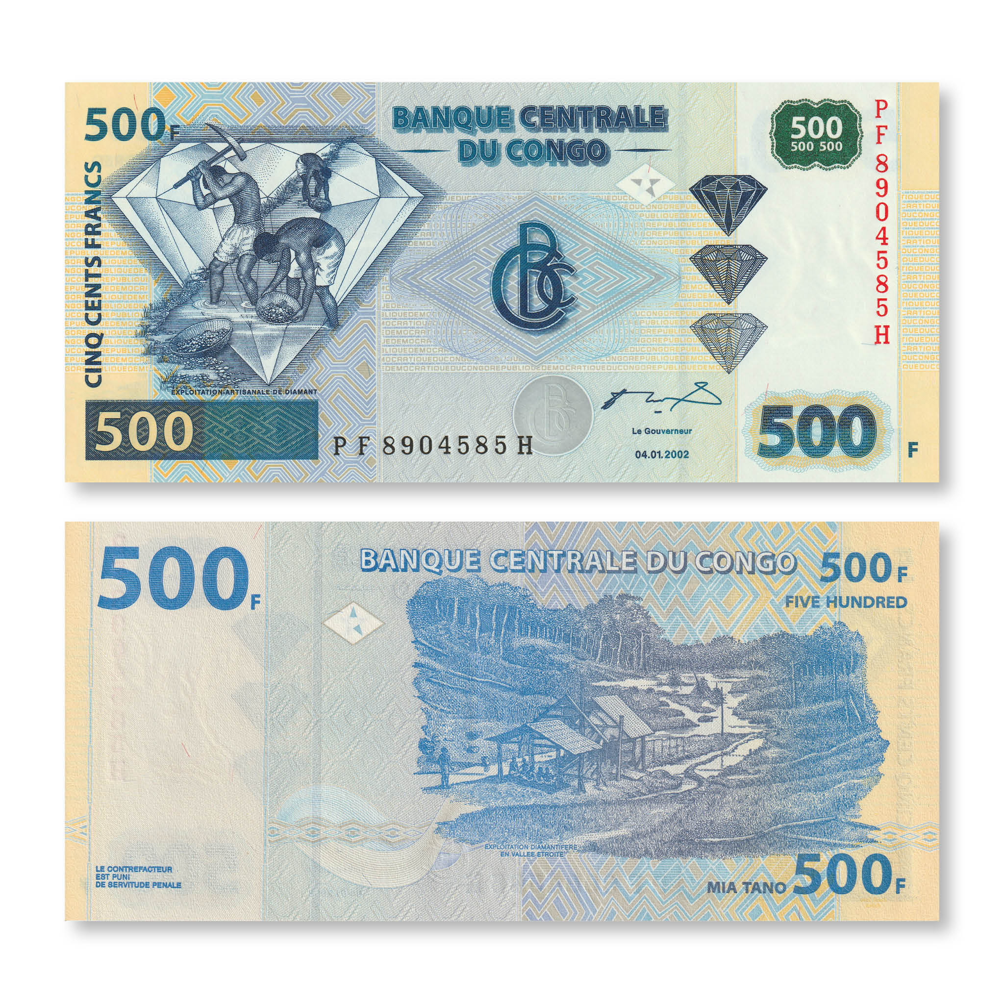 Congo Democratic Republic 500 Francs, 2002, B317c, P96a, UNC - Robert's World Money - World Banknotes