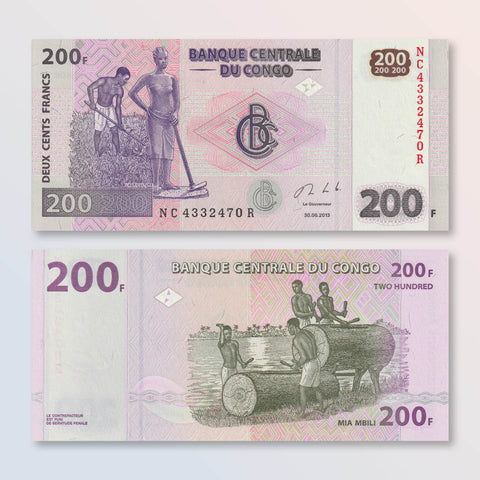 Congo Democratic Republic 200 Francs, 2013, B321c, P99b, UNC - Robert's World Money - World Banknotes