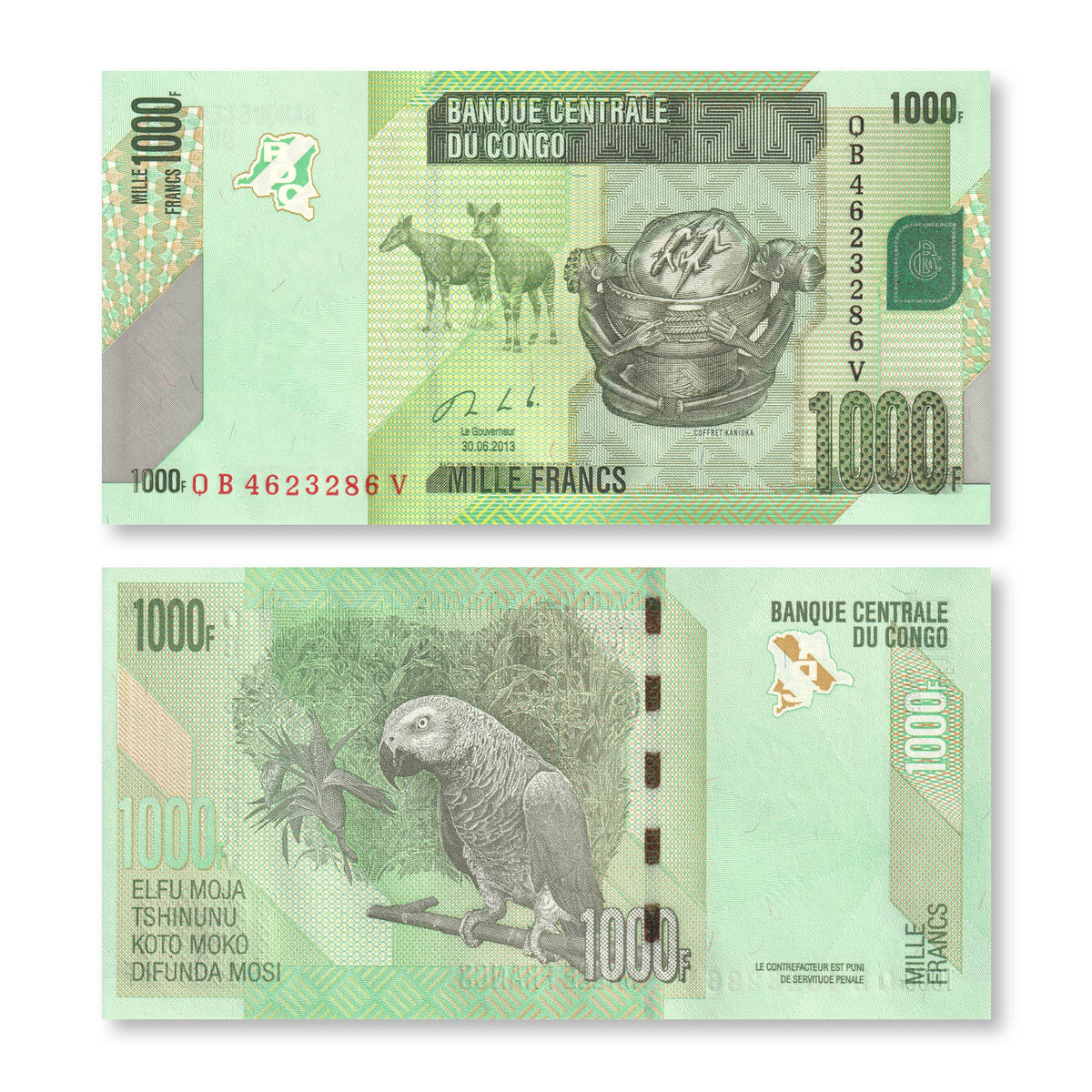 Congo Democratic Republic 1000 Francs, 2013, B323b, P101, UNC - Robert's World Money - World Banknotes