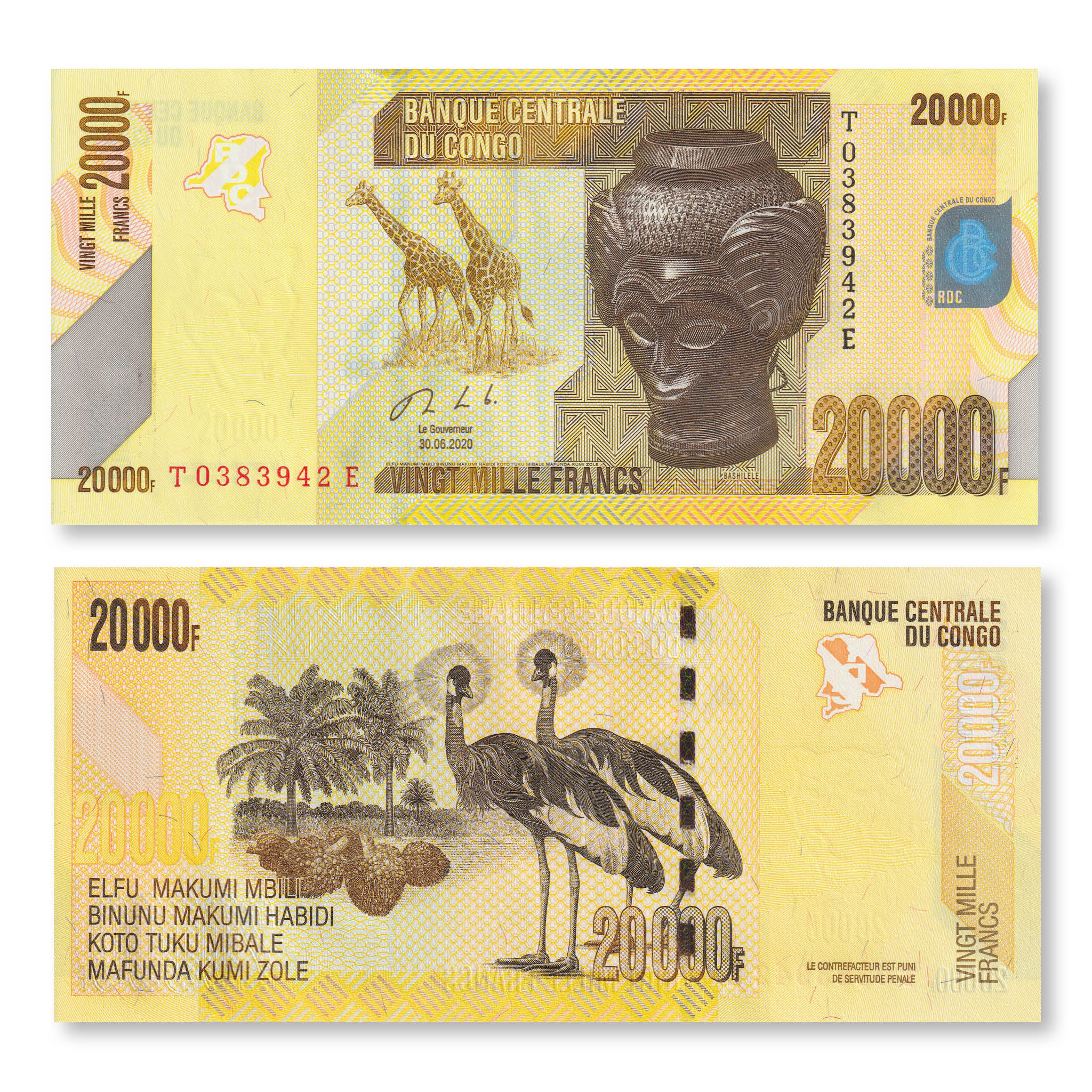 Congo Democratic Republic 20000 Francs, 2020, B326c, P104, UNC - Robert's World Money - World Banknotes