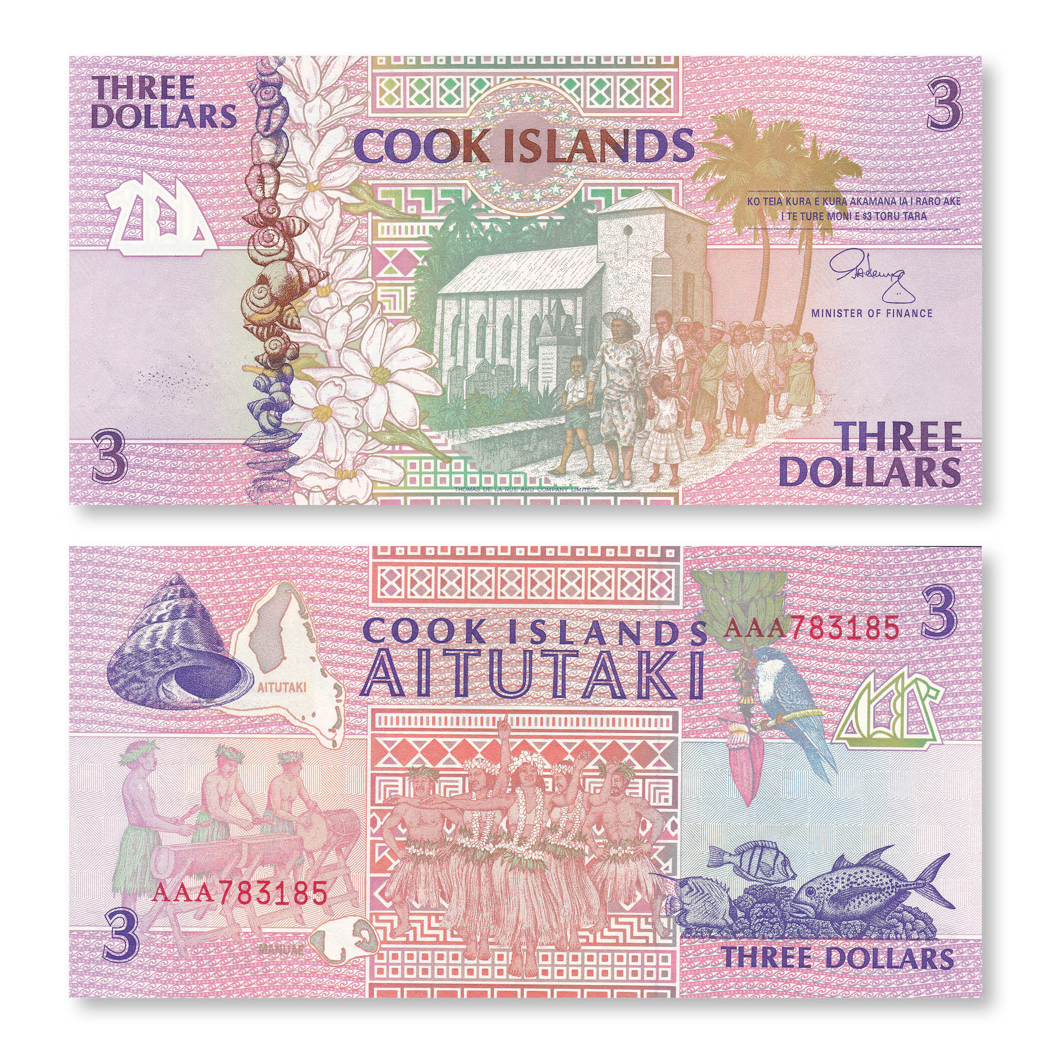 Cook Islands 3 Dollars, 1992, B107a, P7a, UNC - Robert's World Money - World Banknotes