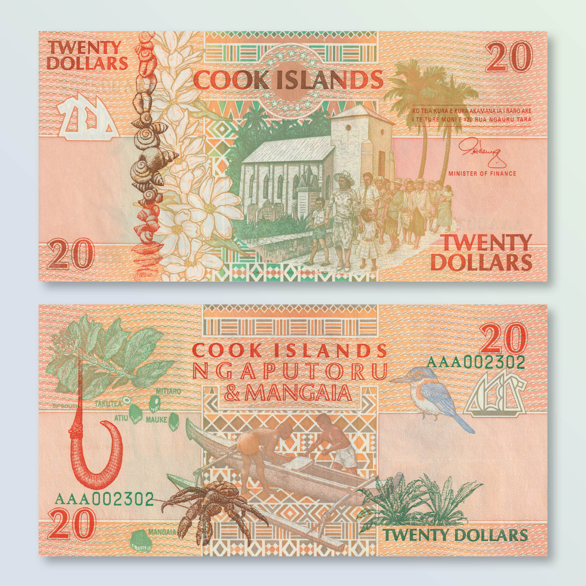 Cook Islands 20 Dollars, 1992, B109a, P9a, UNC - Robert's World Money - World Banknotes