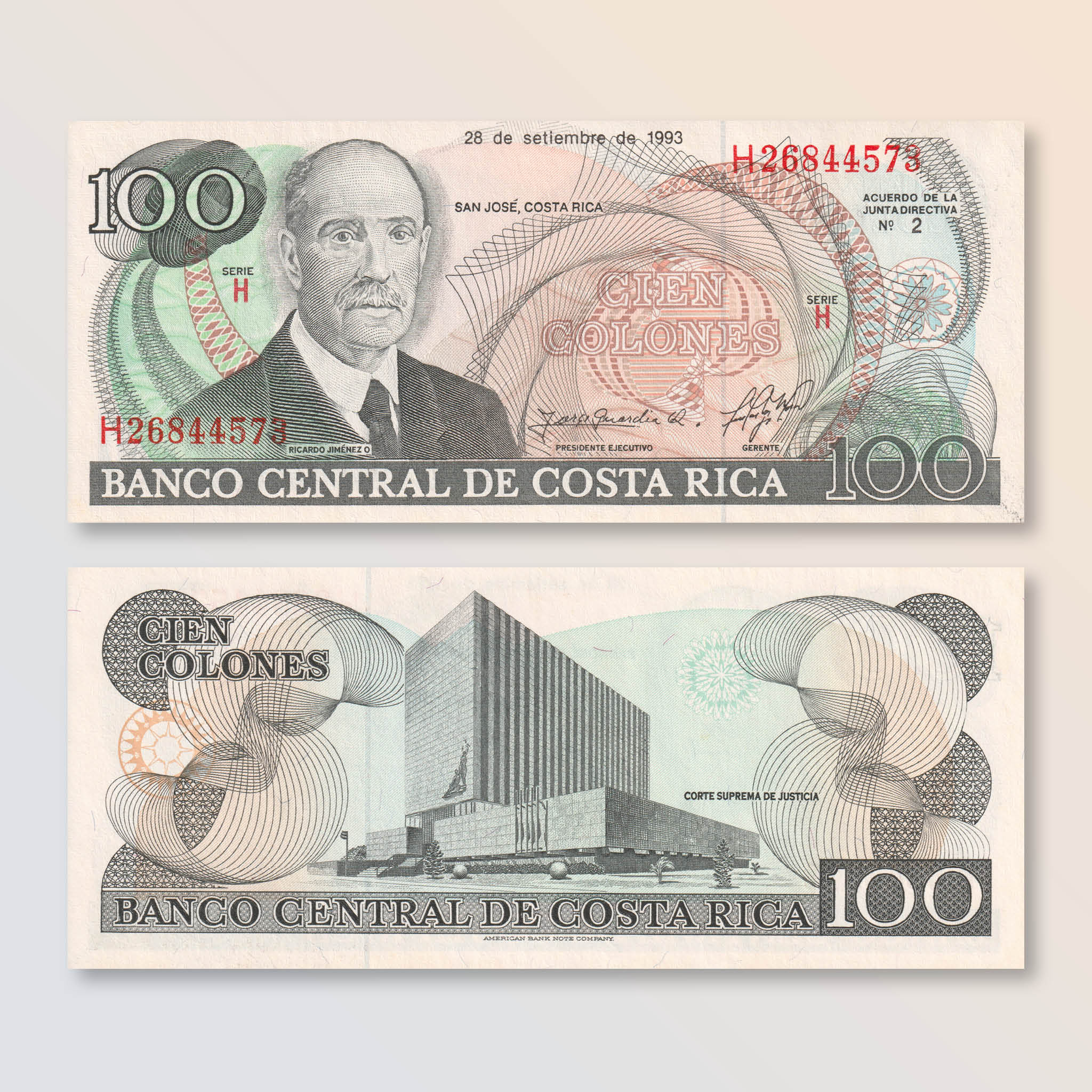 Costa Rica 100 Colones, 1993, B540a, P261a, UNC - Robert's World Money - World Banknotes