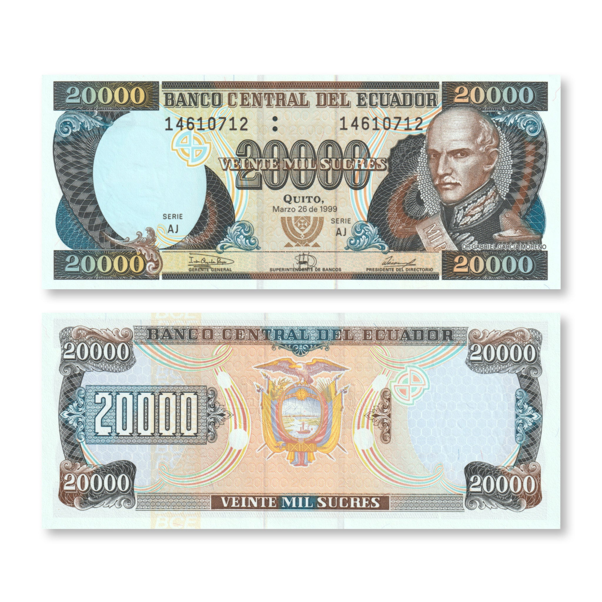 Ecuador 20000 Sucres, 1999, , P129f, UNC - Robert's World Money - World Banknotes