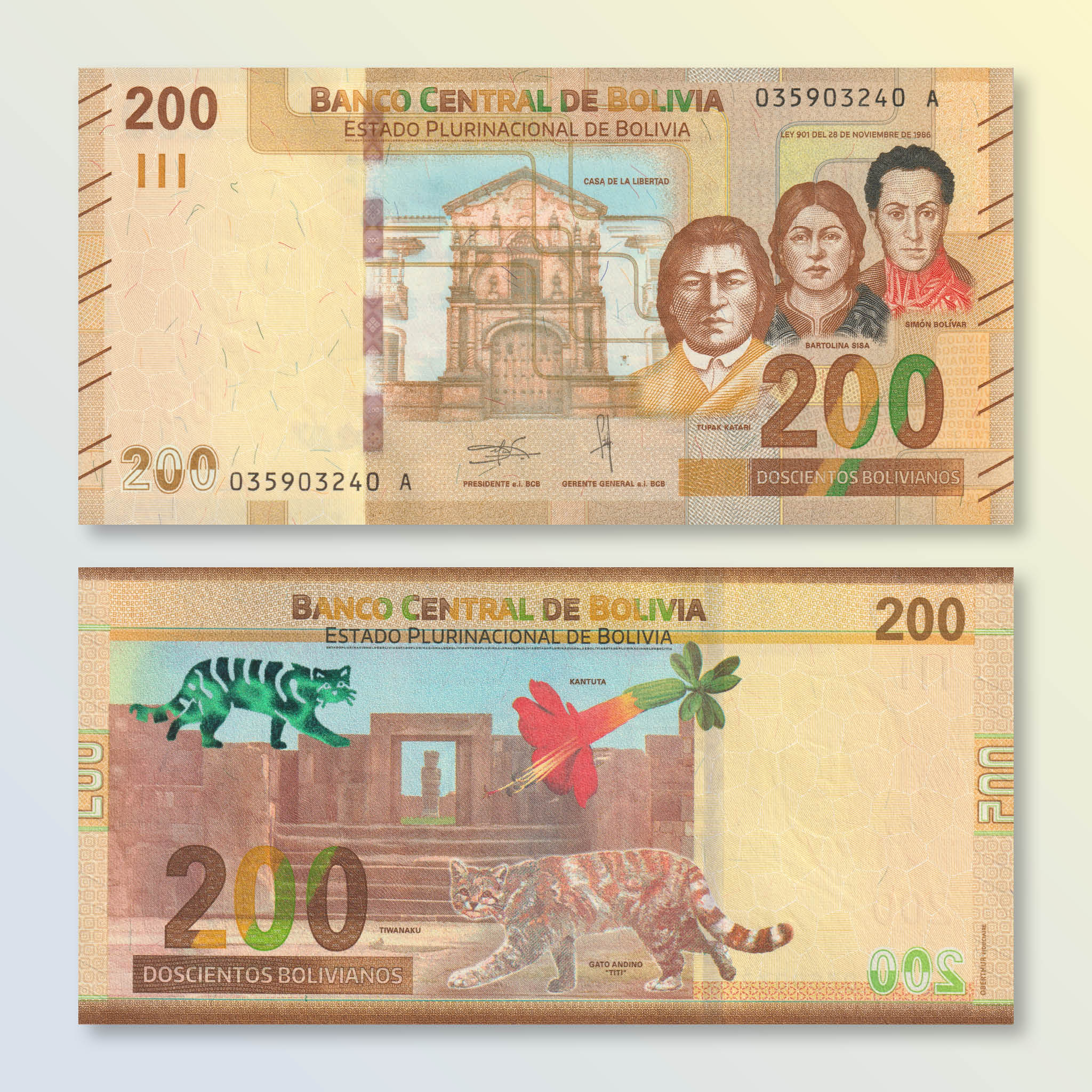Bolivia 200 Bolivianos, 2018, B421a, UNC - Robert's World Money - World Banknotes