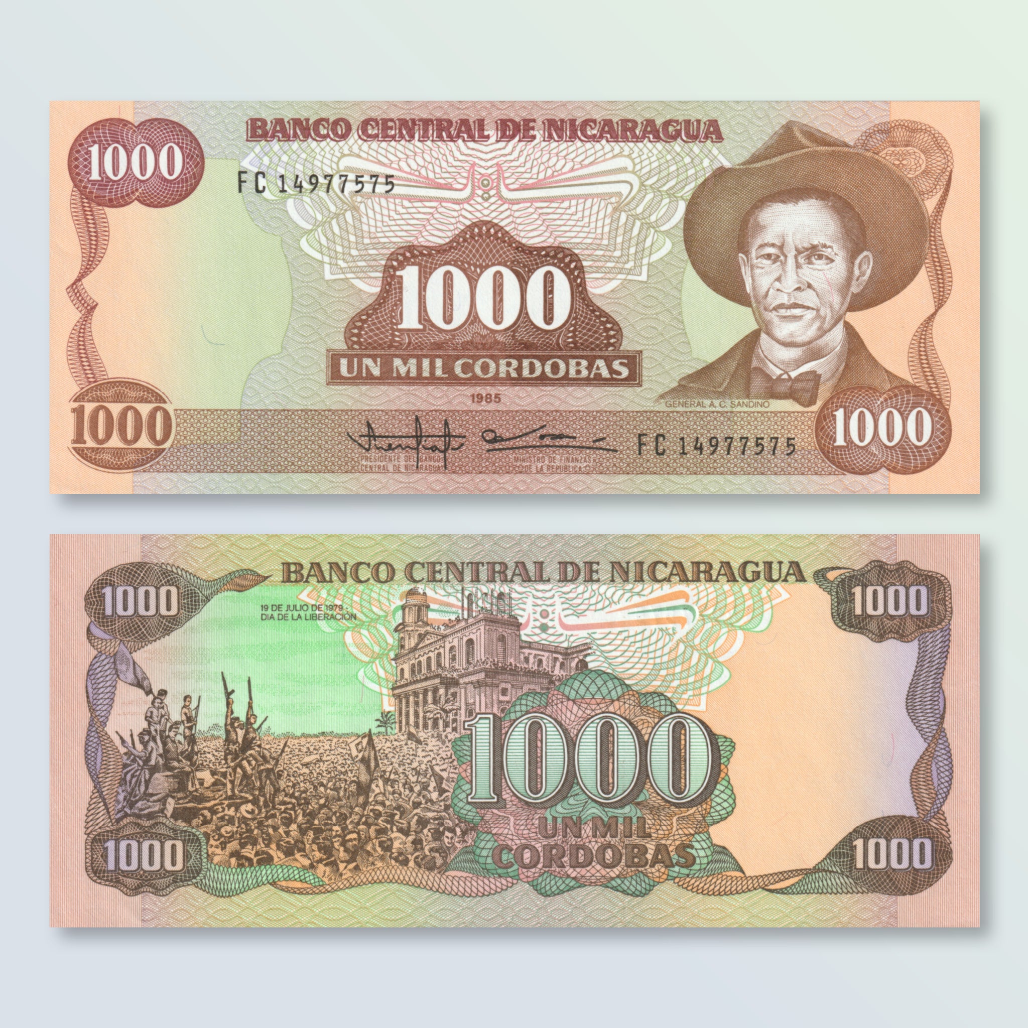 Nicaragua 1000 Córdobas, 1985, B450b, P156b, UNC - Robert's World Money - World Banknotes