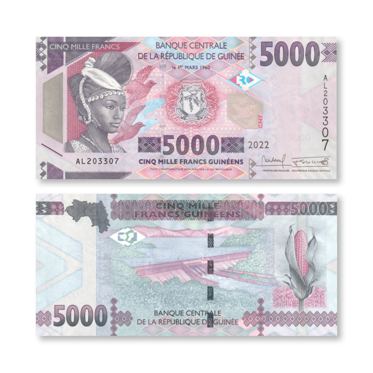 Guinea 5000 Francs, 2022, B340d, P49, UNC