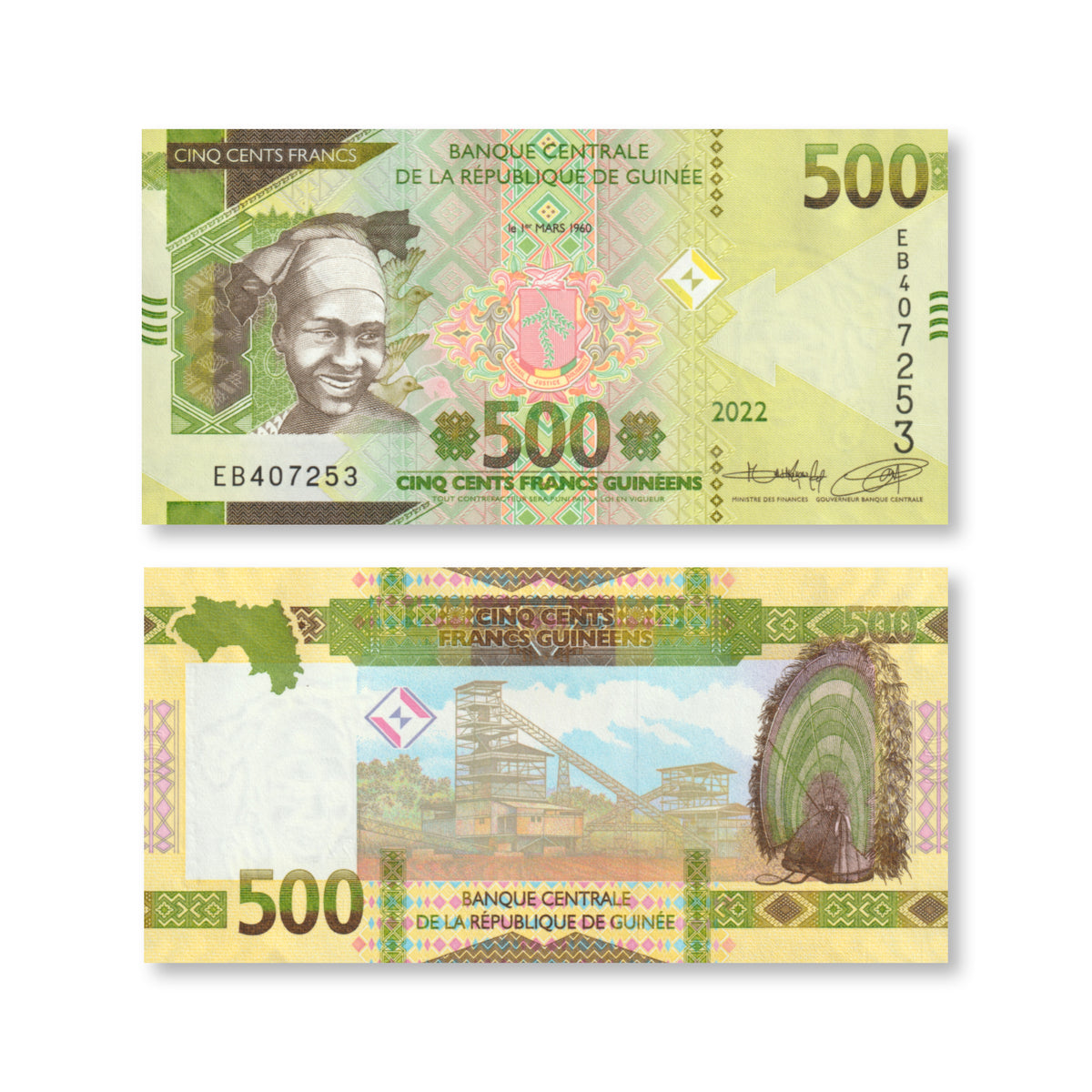 Guinea 500 Francs, 2022, B341.5b, UNC