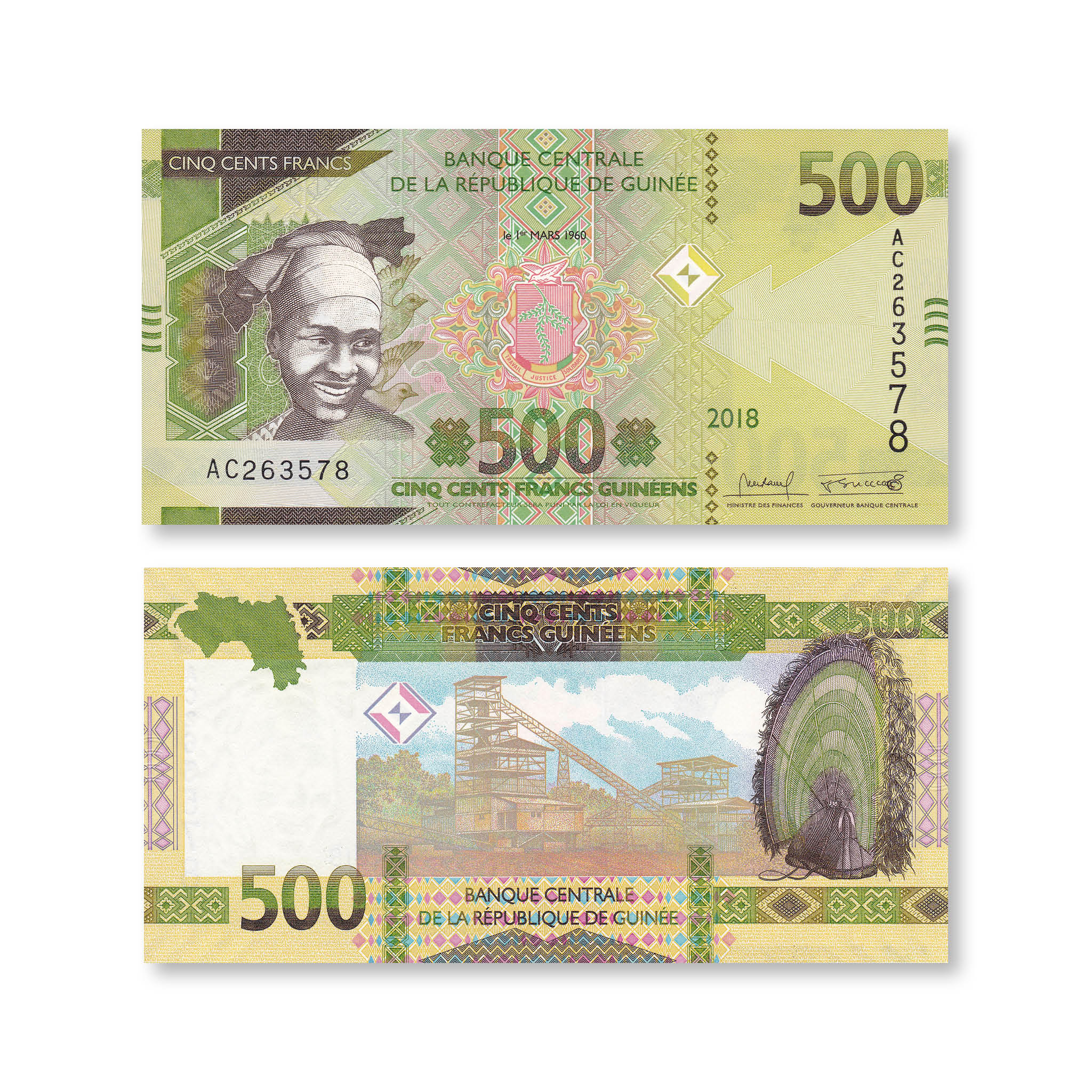 Guinea Full Set: 100–20,000 Francs, 2015+, B337–B344, UNC - Robert's World Money - World Banknotes