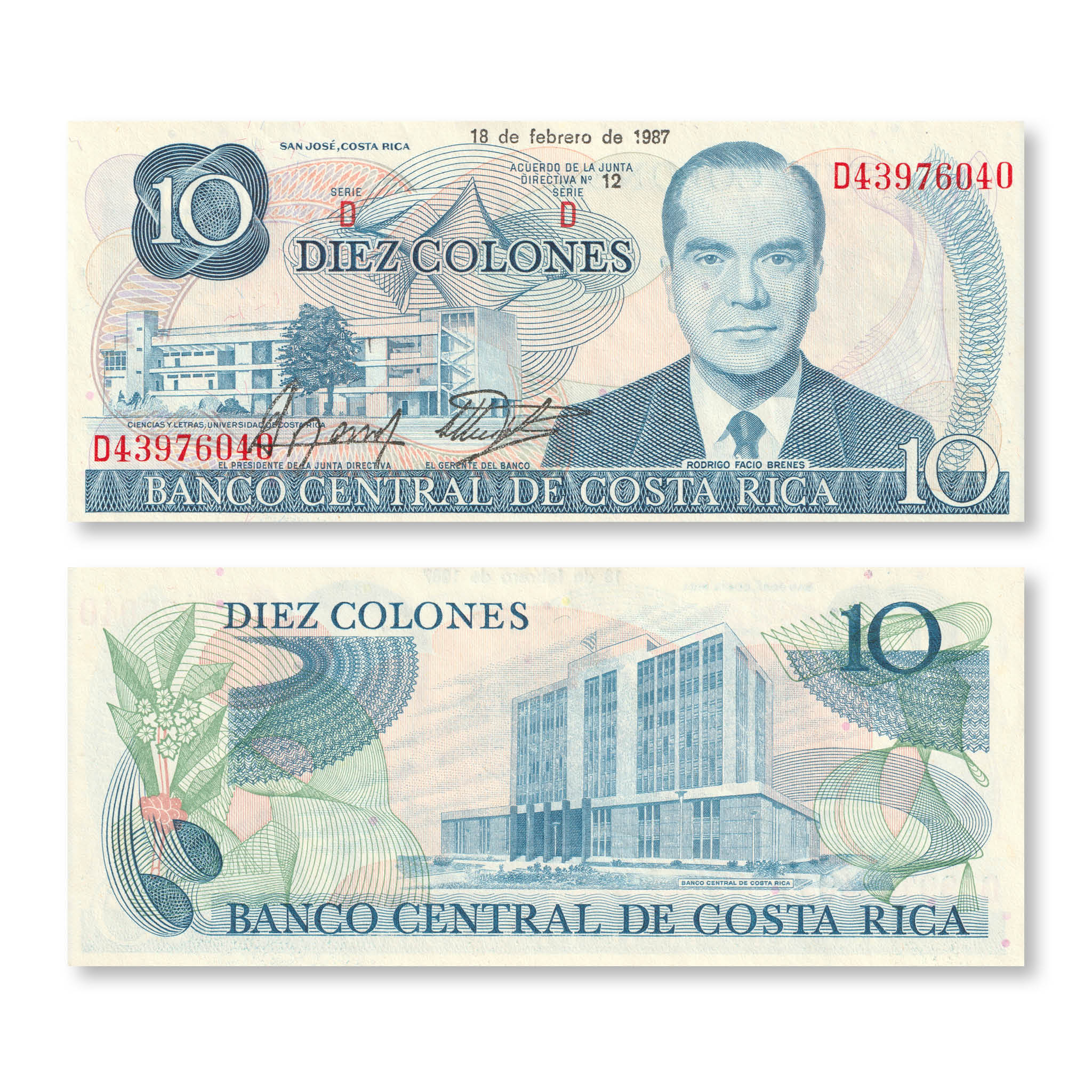 Costa Rica 10 Colones, 1987, B523x, P237b, UNC - Robert's World Money - World Banknotes