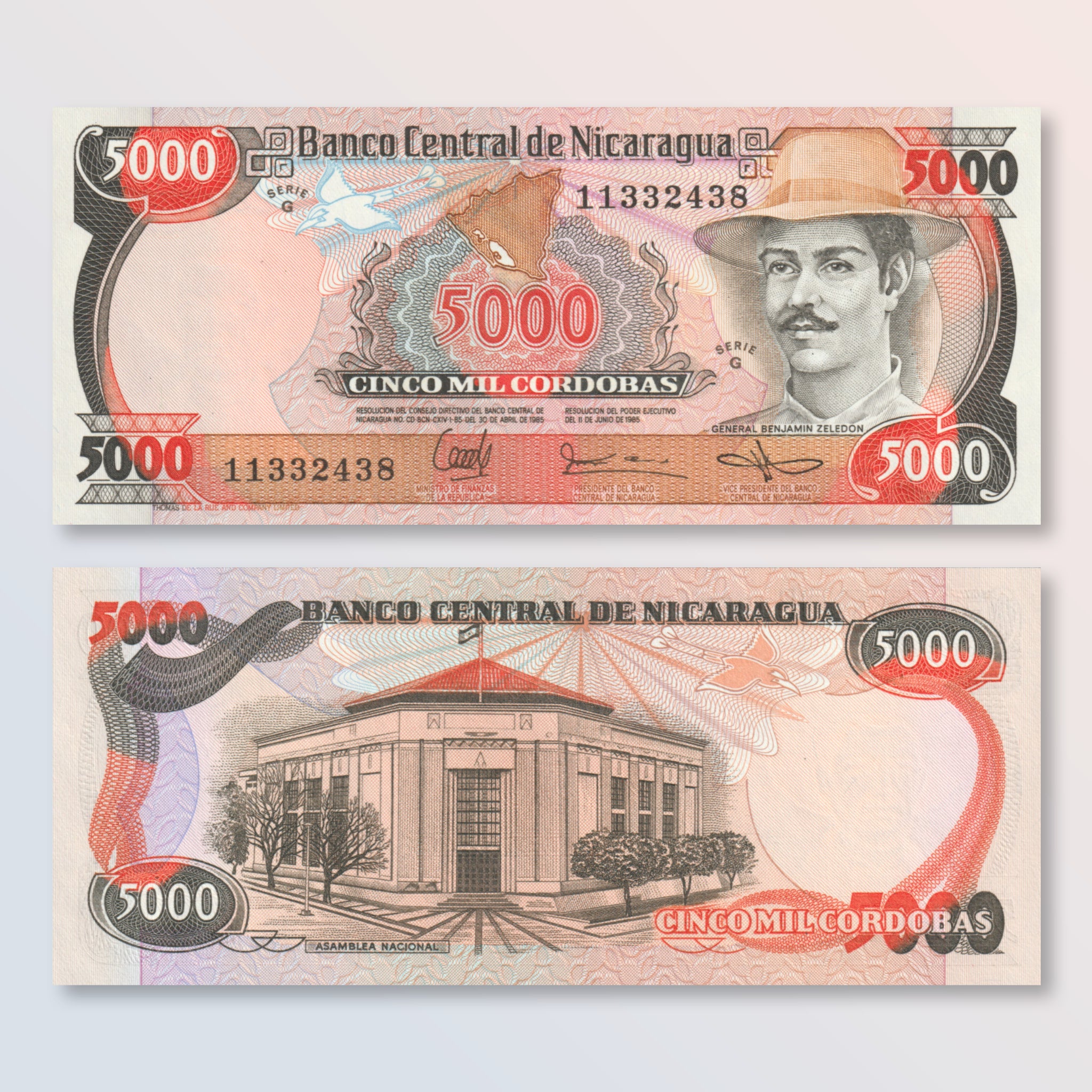 Nicaragua 5000 Córdobas, 1985, B440a, P146, UNC - Robert's World Money - World Banknotes