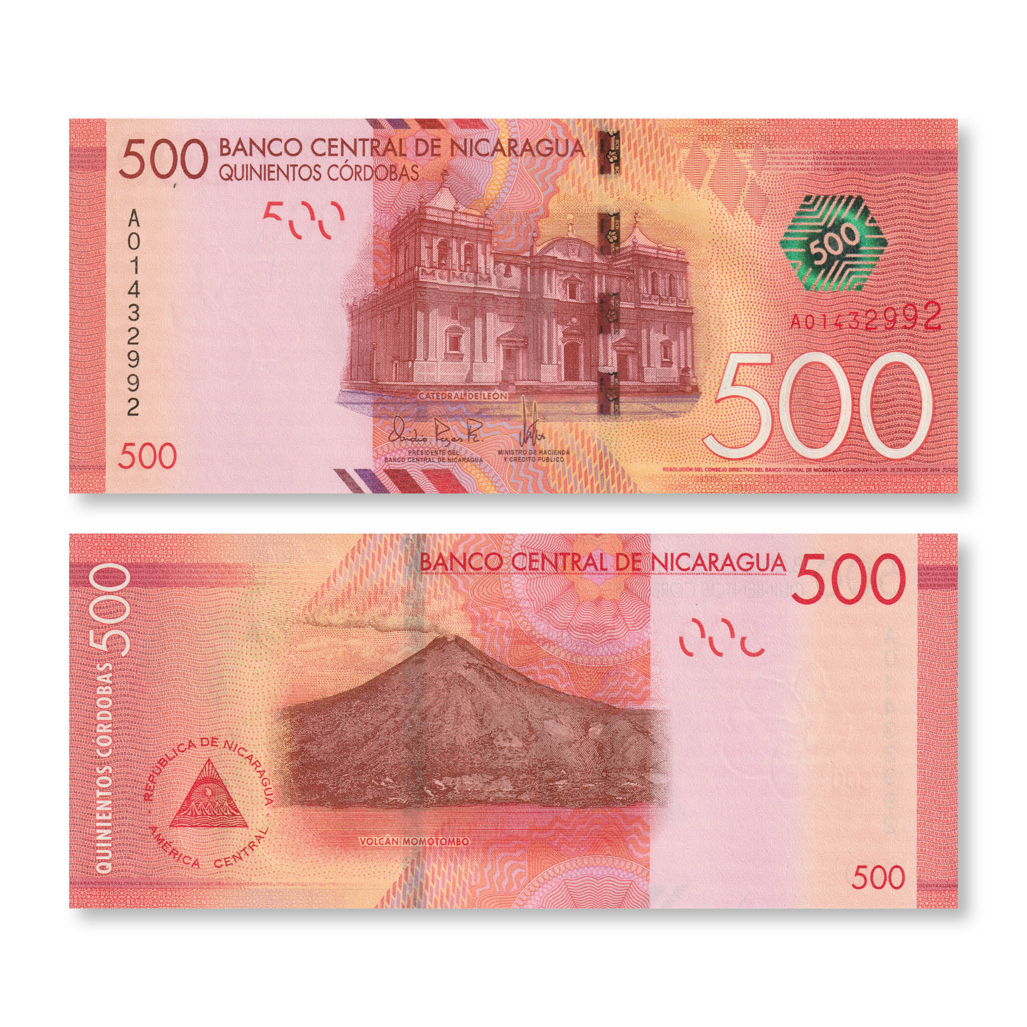 Nicaragua 500 Córdobas, 2014, B511a, P214a, UNC - Robert's World Money - World Banknotes