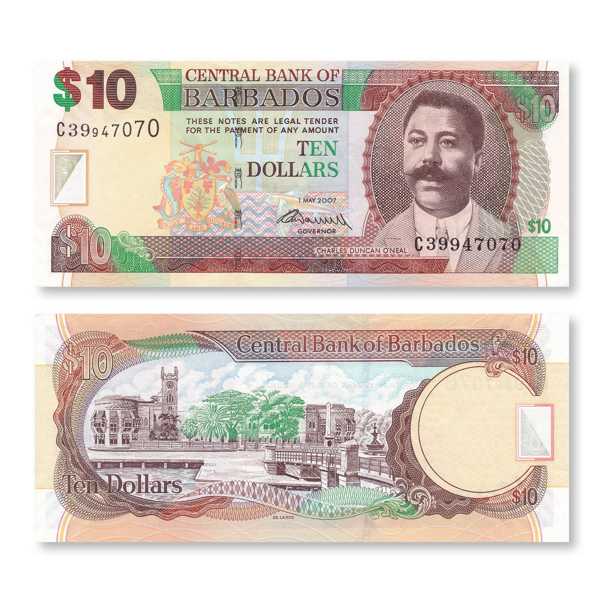 Barbados 10 Dollars, 2007, B227a, P68a, UNC - Robert's World Money - World Banknotes