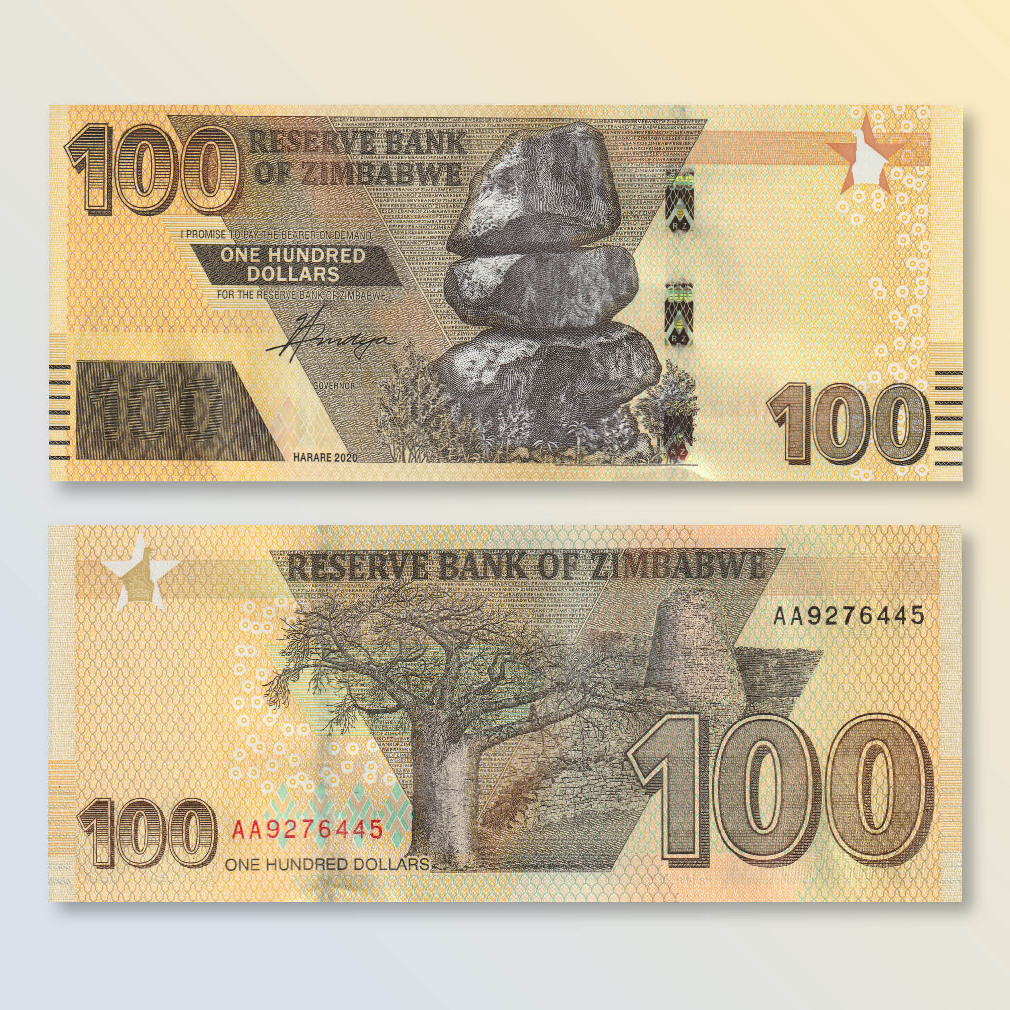 Zimbabwe 100 Dollars, 2020, B197a, UNC - Robert's World Money - World Banknotes